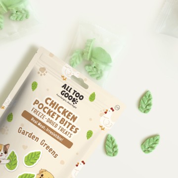 All Too Good Chicken Pocket Bites Freeze-Dried Treats Garden Greens 24g